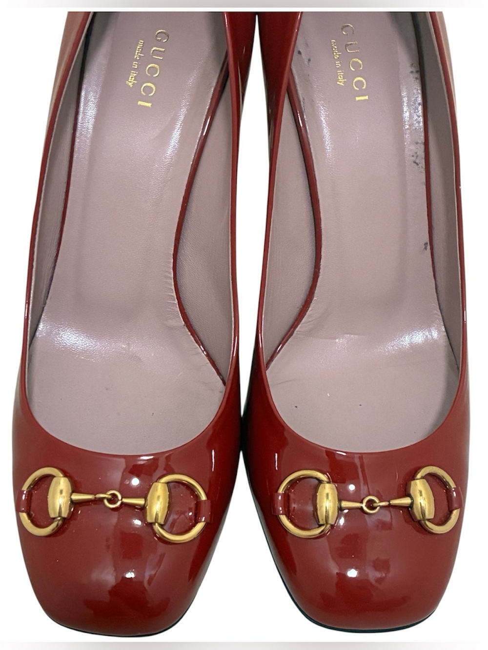 Gucci Red Patent Leather Classic Gold Horsebit Closed Toe Pump Heel Size US 10 - Picture 5 of 15